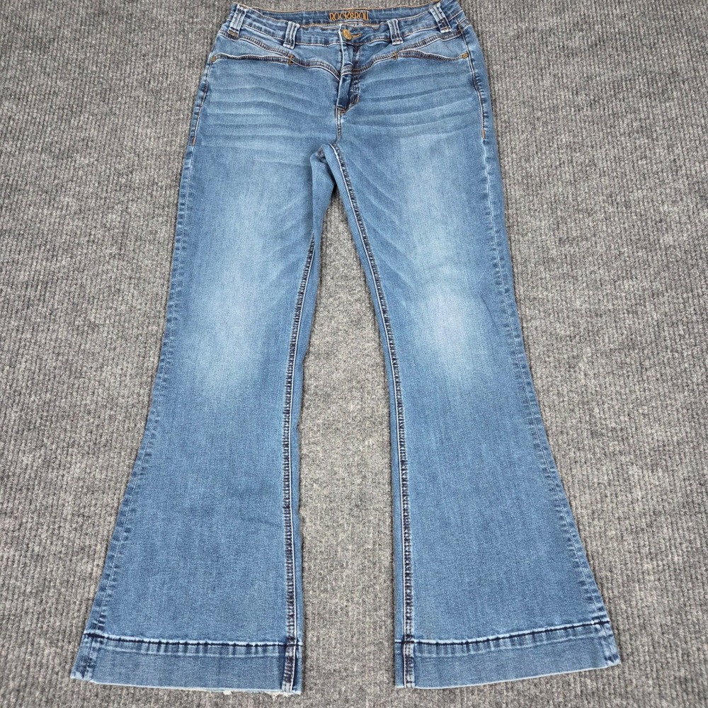 Rock and Roll Cowgirl Womens High Rise Flare Jeans Medium Wash Denim 32x32(30)
